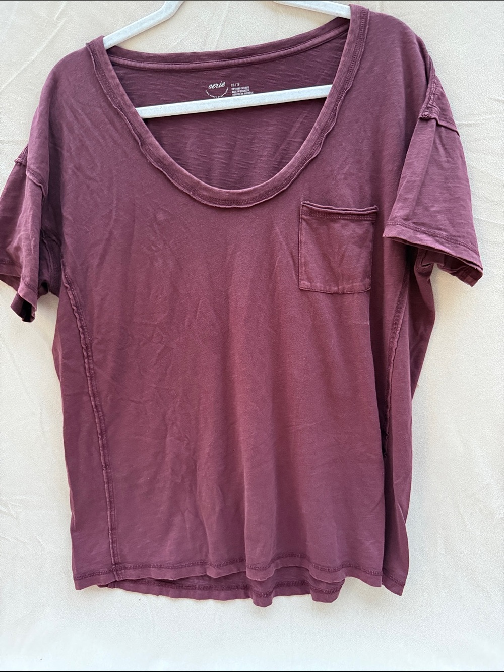 aerie distressed Plum Short Sleeve Pocket Tee !free with purchase!